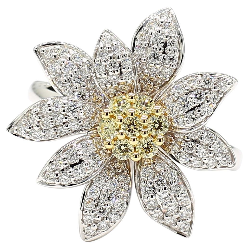 Natural Yellow Round Diamond 0.84 Carat TW Gold Cocktail Ring