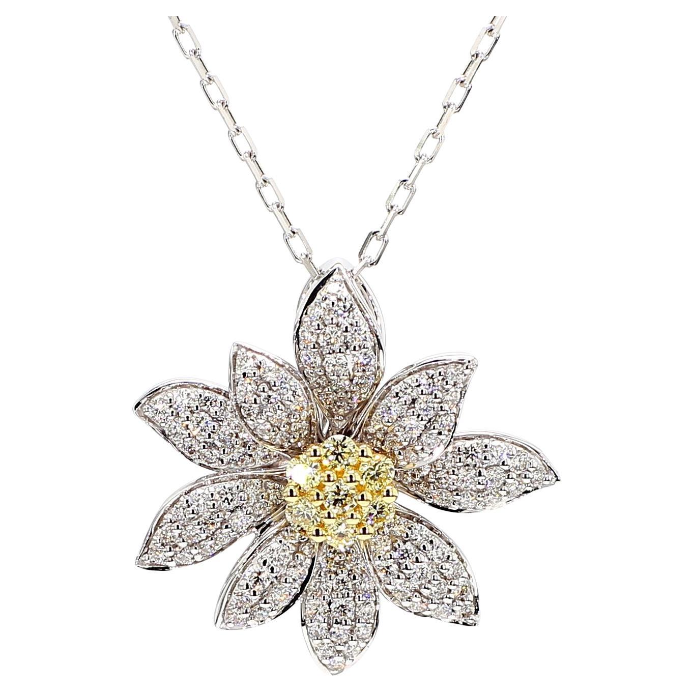 Natural Yellow Round Diamond 0.86 Carat TW Gold Drop Pendant