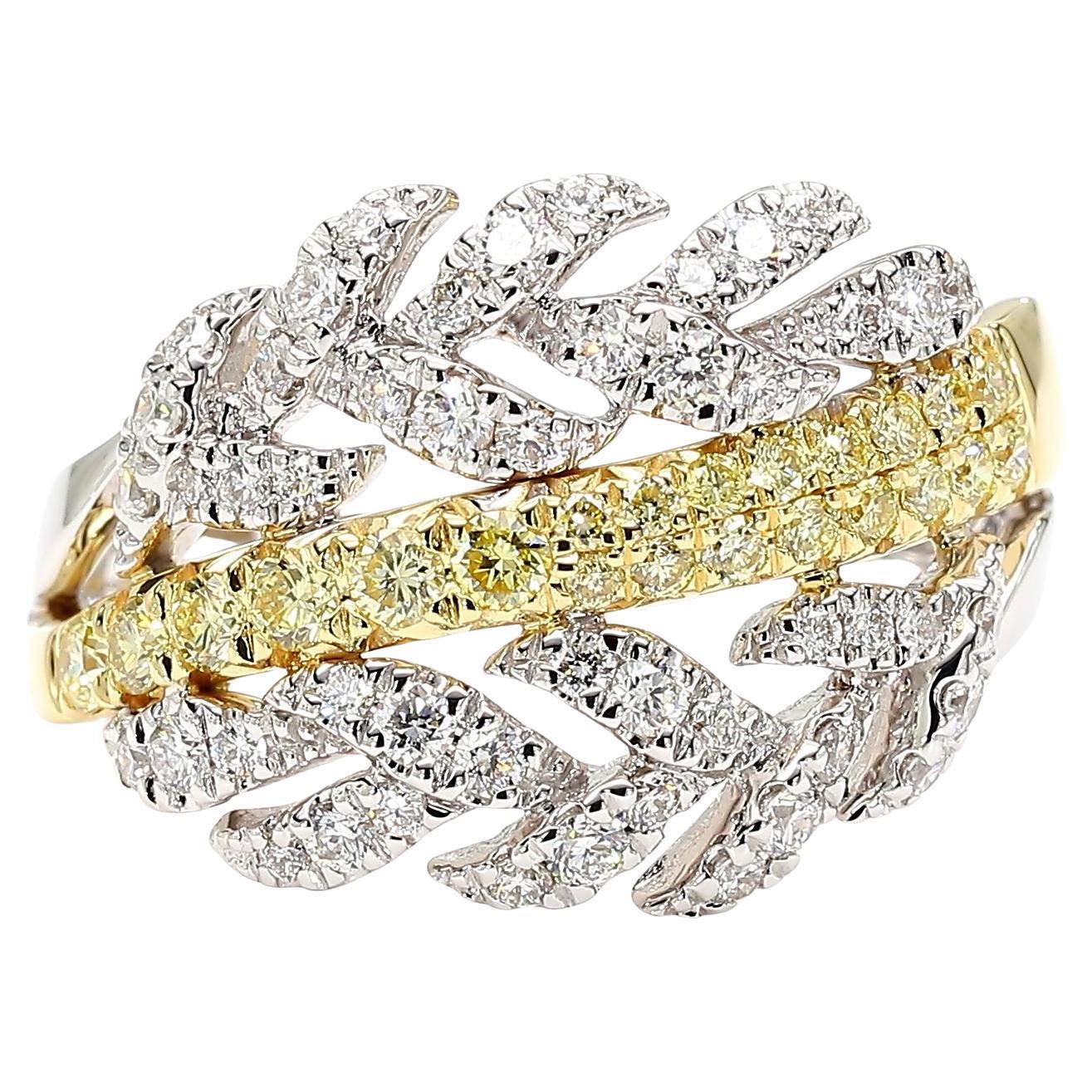 Natural Yellow Round Diamond 0.88 Carat TW Gold Cocktail Ring