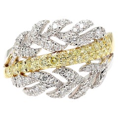 Natural Yellow Round Diamond 0.88 Carat TW Gold Cocktail Ring