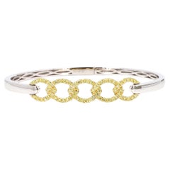 Natural Yellow Round Diamond 0.89 Carat TW Gold Cuff Bracelet