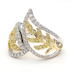 Natural Yellow Round Diamond 0.90 Carat TW Gold Cocktail Ring