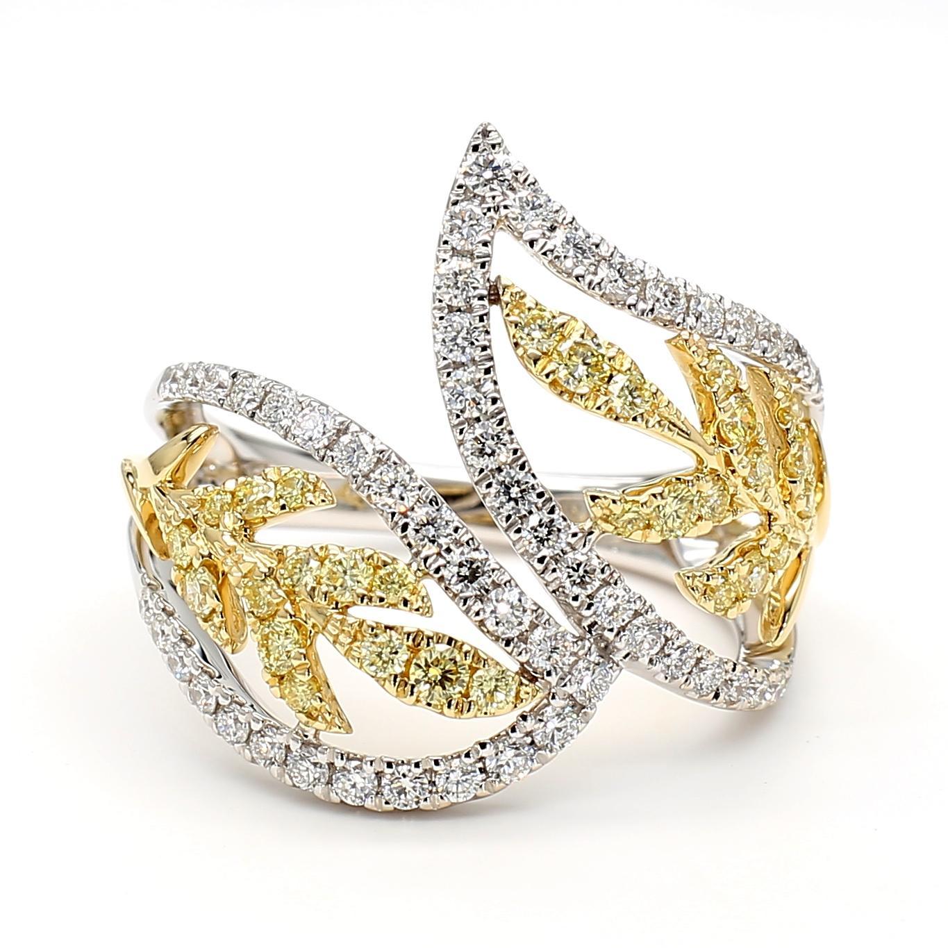 Contemporary Natural Yellow Round Diamond 0.90 Carat TW Gold Cocktail Ring For Sale