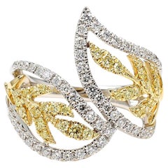 Natural Yellow Round Diamond 0.90 Carat TW Gold Cocktail Ring