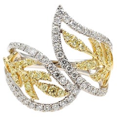Natural Yellow Round Diamond 0.90 Carat TW Gold Cocktail Ring