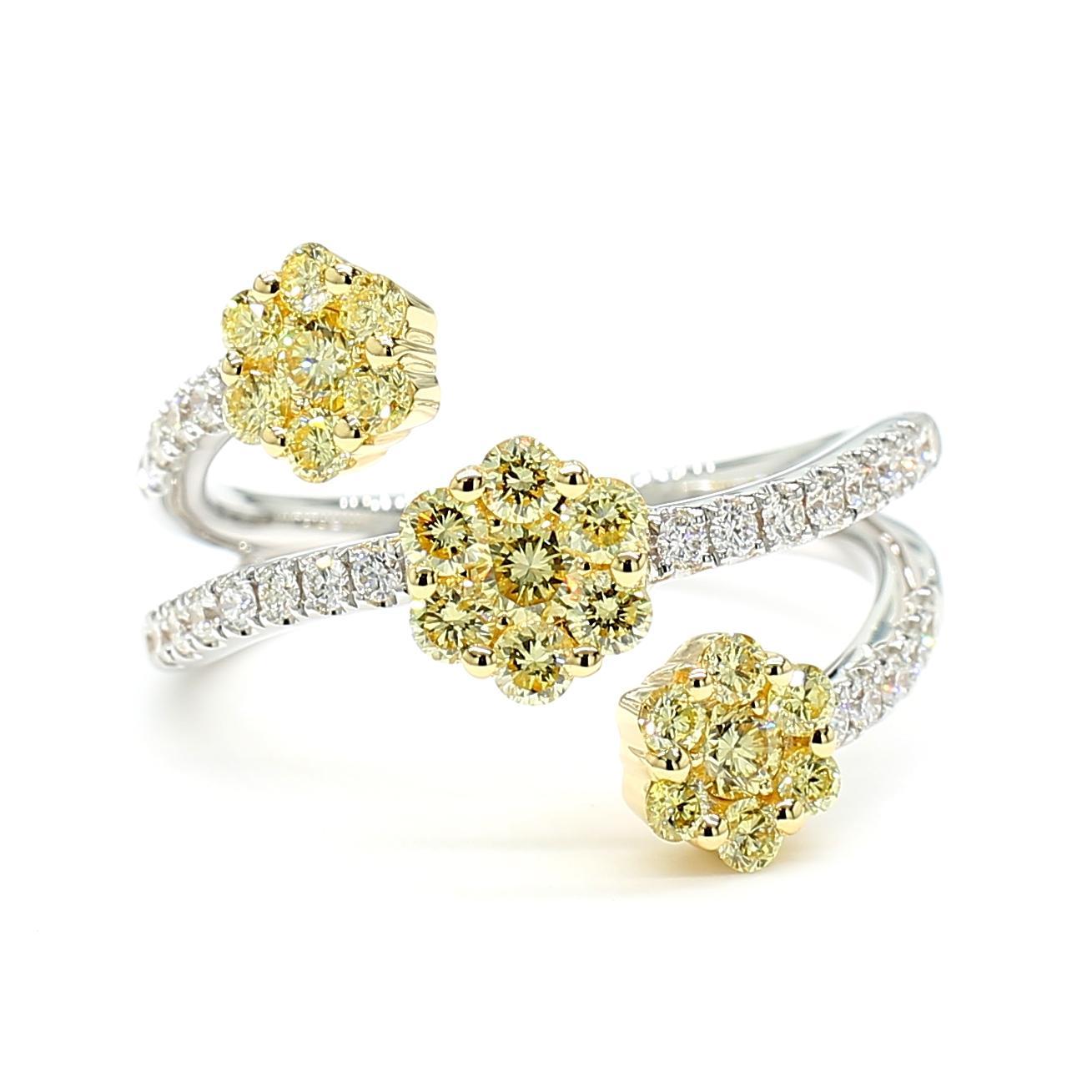 Contemporary Natural Yellow Round Diamond 0.93 Carat TW Gold Cocktail Ring For Sale