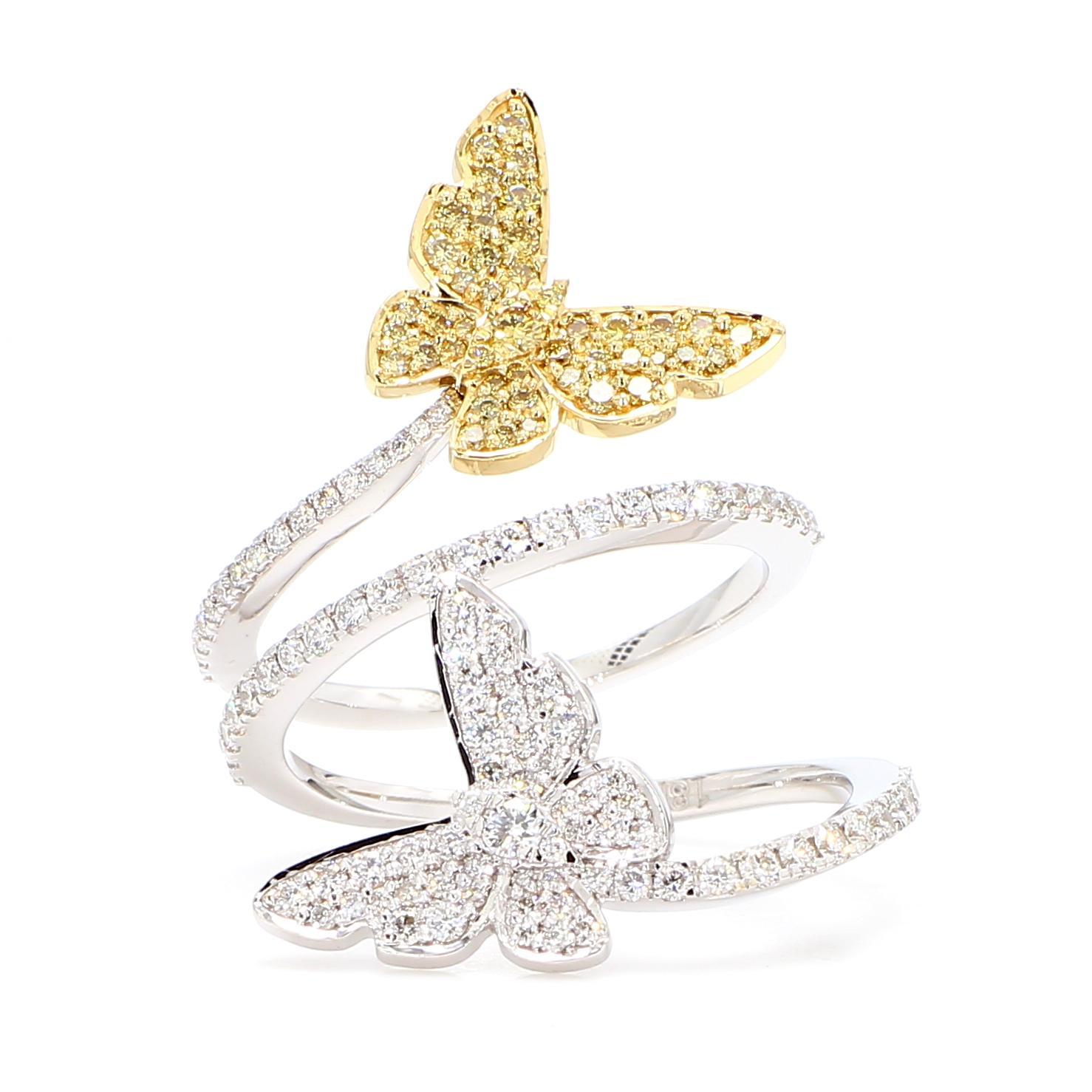 Contemporary Natural Yellow Round Diamond 0.96 Carat TW Gold Cocktail Ring For Sale