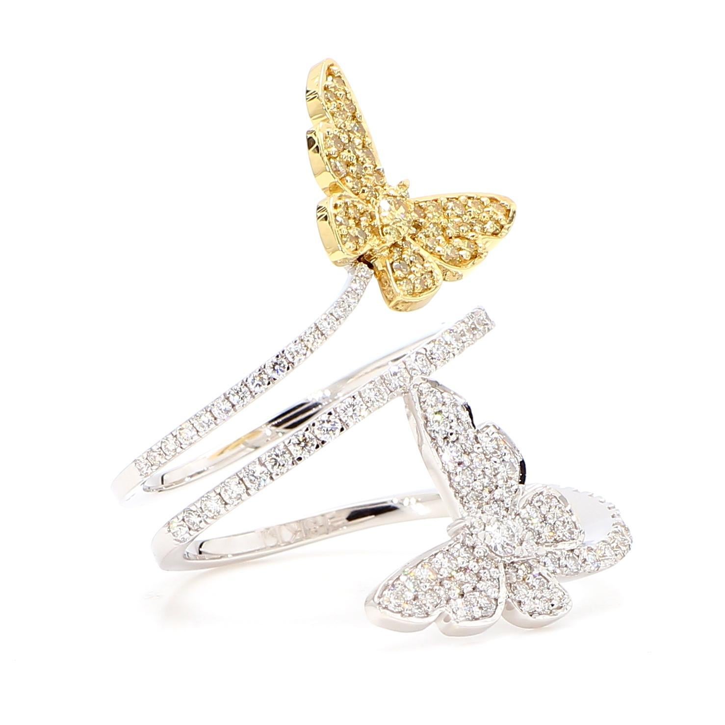 Round Cut Natural Yellow Round Diamond 0.96 Carat TW Gold Cocktail Ring For Sale