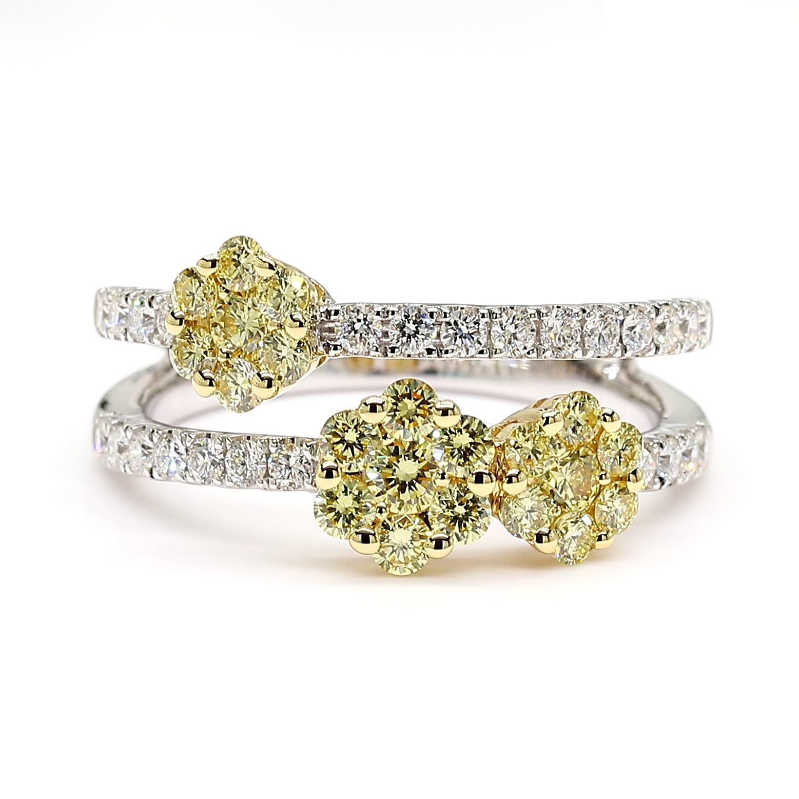 Contemporary Natural Yellow Round Diamond 0.97 Carat TW Gold Cocktail Ring For Sale