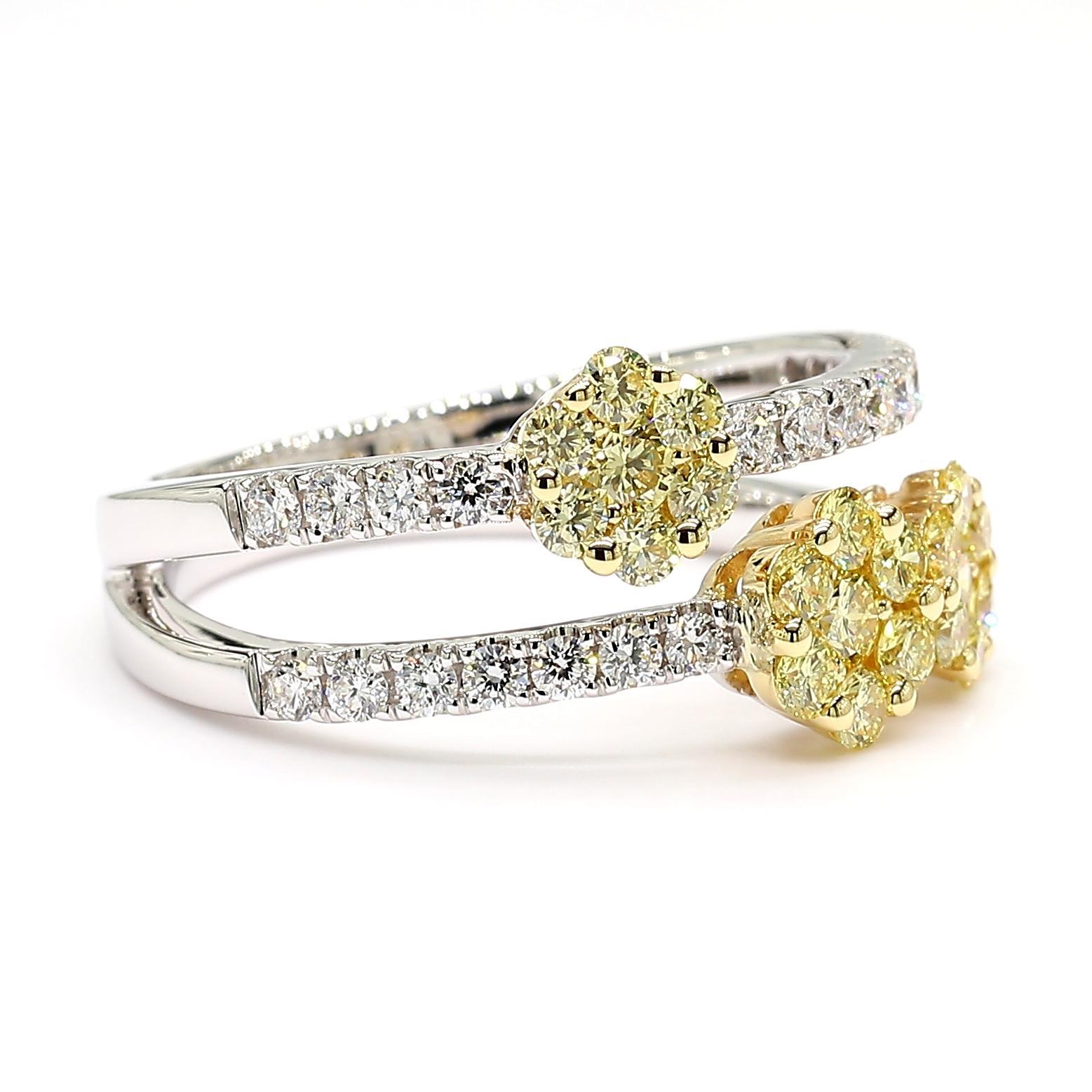 Round Cut Natural Yellow Round Diamond 0.97 Carat TW Gold Cocktail Ring For Sale