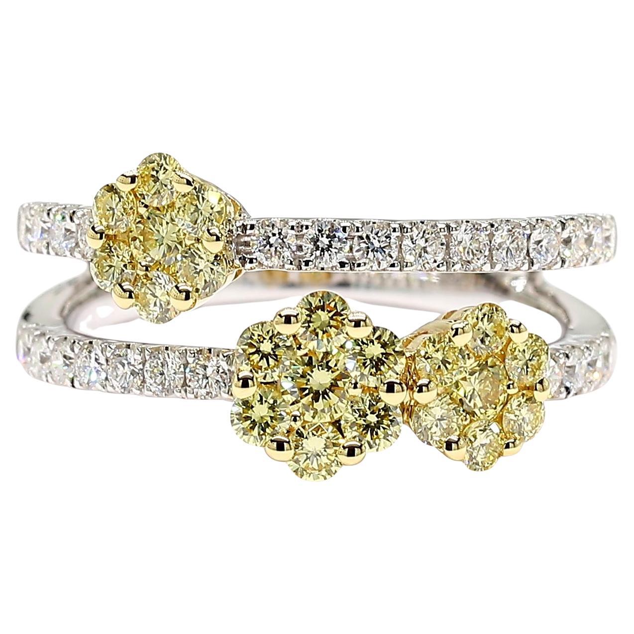 Natural Yellow Round Diamond 0.97 Carat TW Gold Cocktail Ring