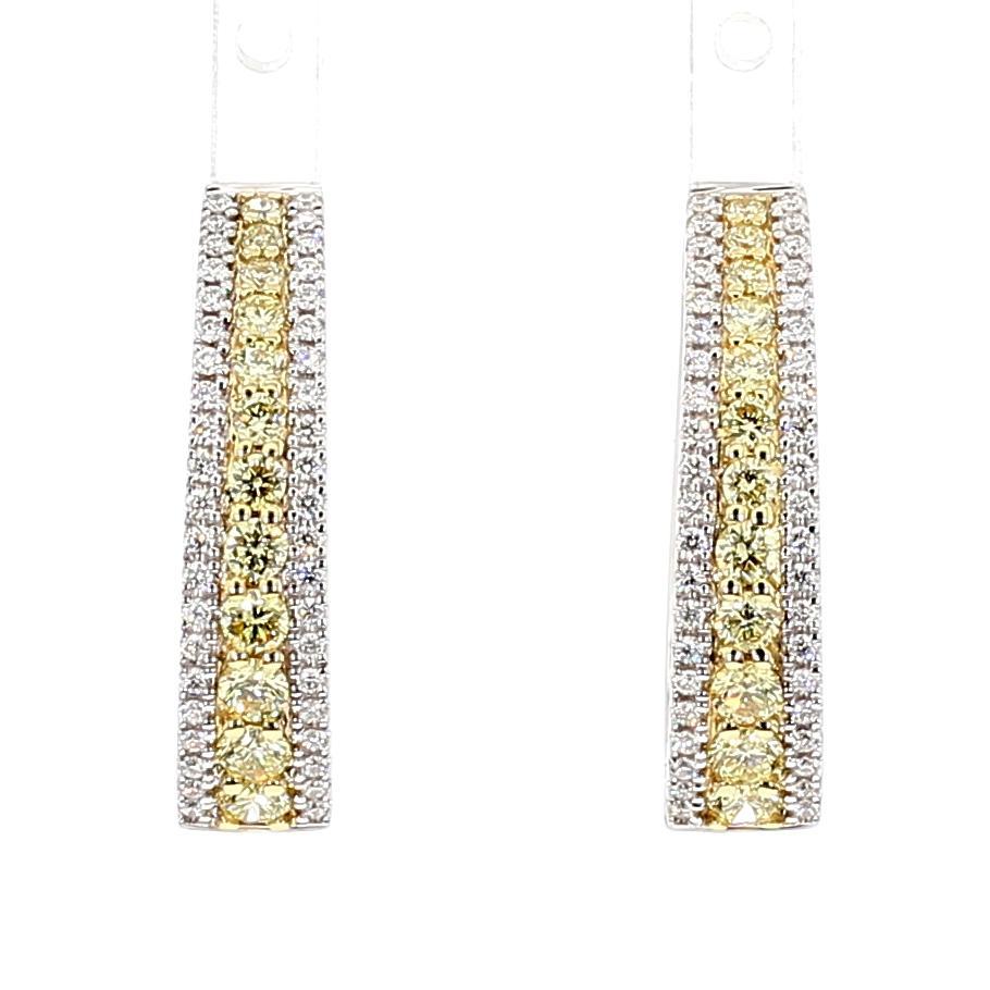 Natürlicher gelber runder Diamant 1.02 Karat TW Gold Creolen (Zeitgenössisch) im Angebot