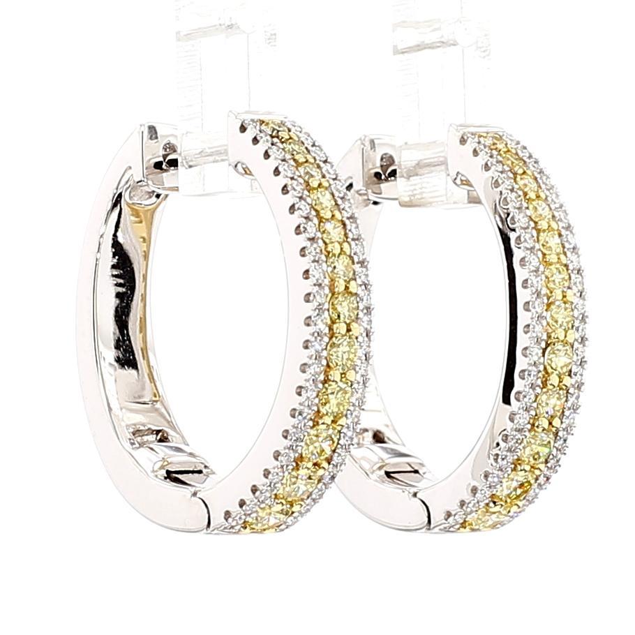 Natürlicher gelber runder Diamant 1.02 Karat TW Gold Creolen (Rundschliff) im Angebot