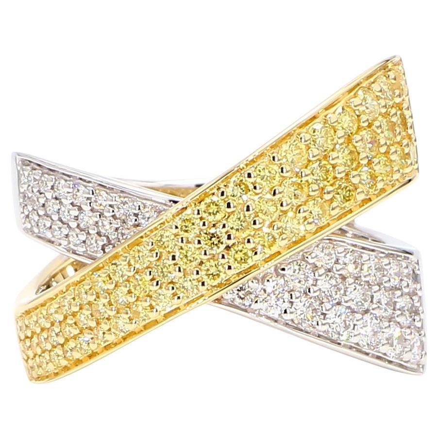 Natural Yellow Round Diamond 1.04 Carat TW Gold Cocktail Ring For Sale