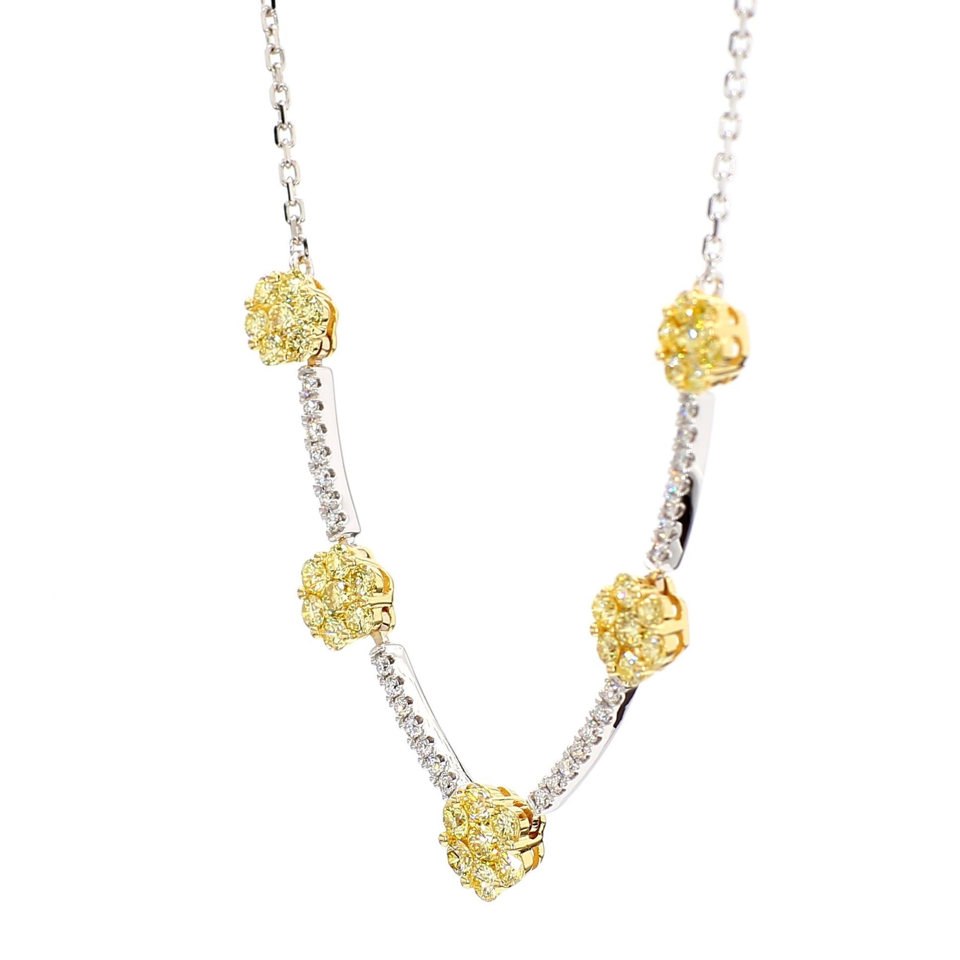 La bellissima collana di diamanti di RareGemworld. Montato in una splendida montatura in oro giallo e bianco 18 carati con un diamante giallo naturale rotondo e un diamante bianco naturale rotondo. Questa collana è destinata a stupire e ad