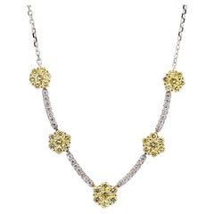 Natural Yellow Round Diamond 1.06 Carat TW Gold Drop Necklace