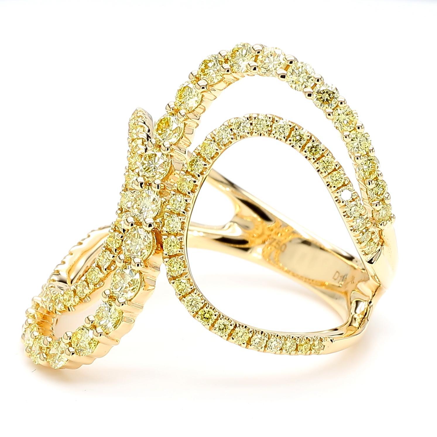 Anillo de cóctel de oro con diamante redondo amarillo natural de 1.14 quilates TW en Nuevo estado para la venta en New York, NY
