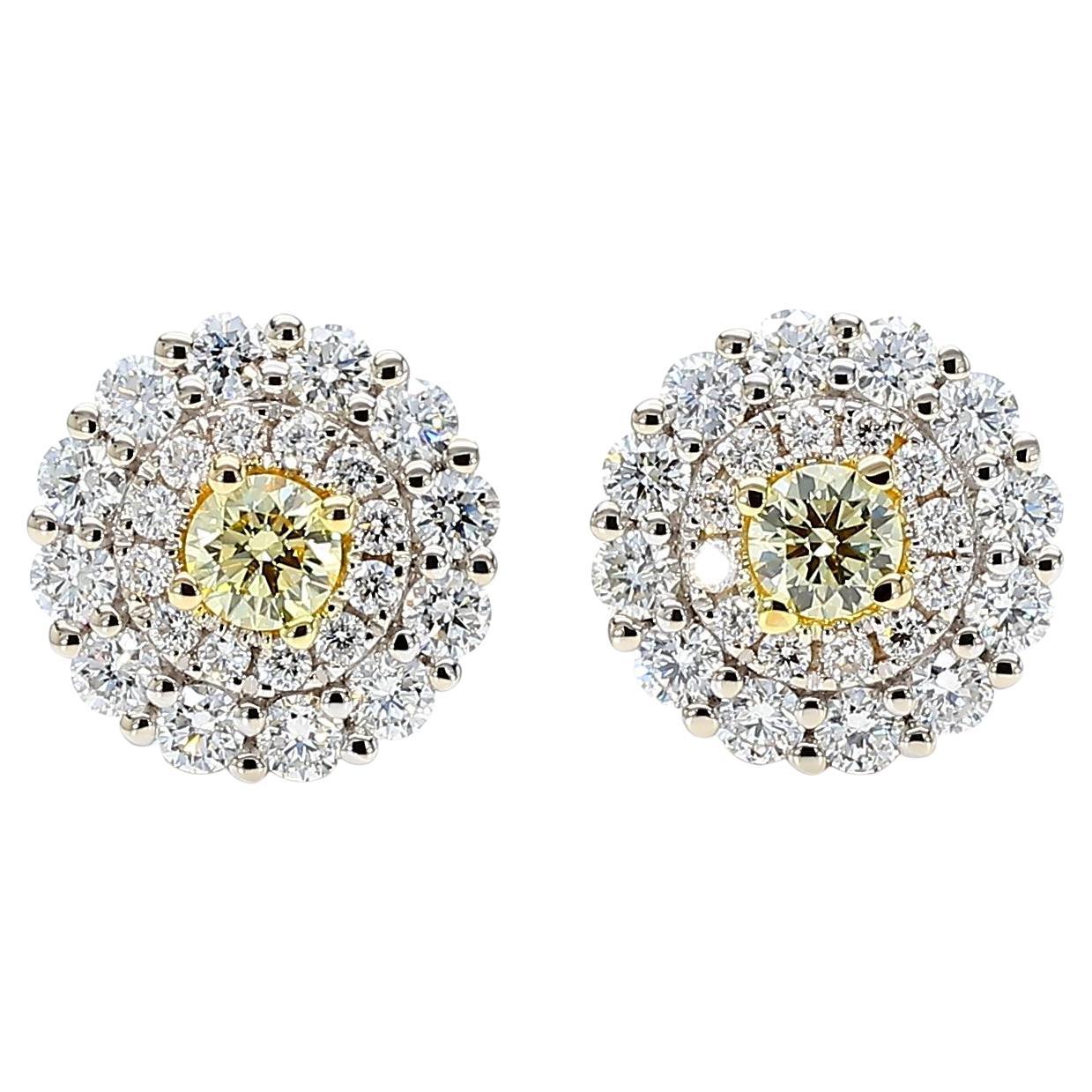 Natural Yellow Round Diamond 1.17 Carat TW Gold Stud Earrings