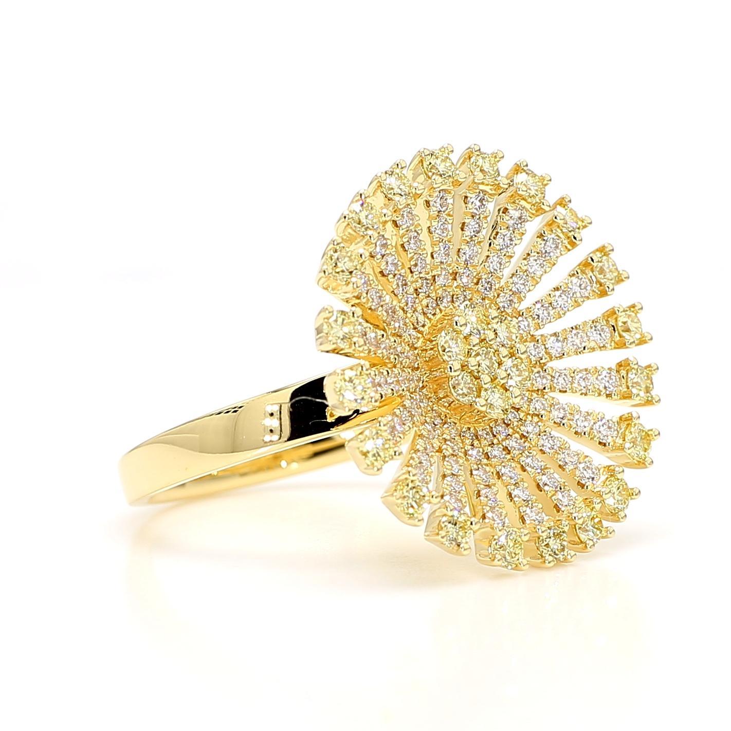 Round Cut Natural Yellow Round Diamond 1.18 Carat TW Gold Cocktail Ring For Sale