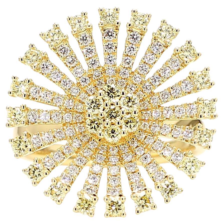 Natural Yellow Round Diamond 1.18 Carat TW Gold Cocktail Ring