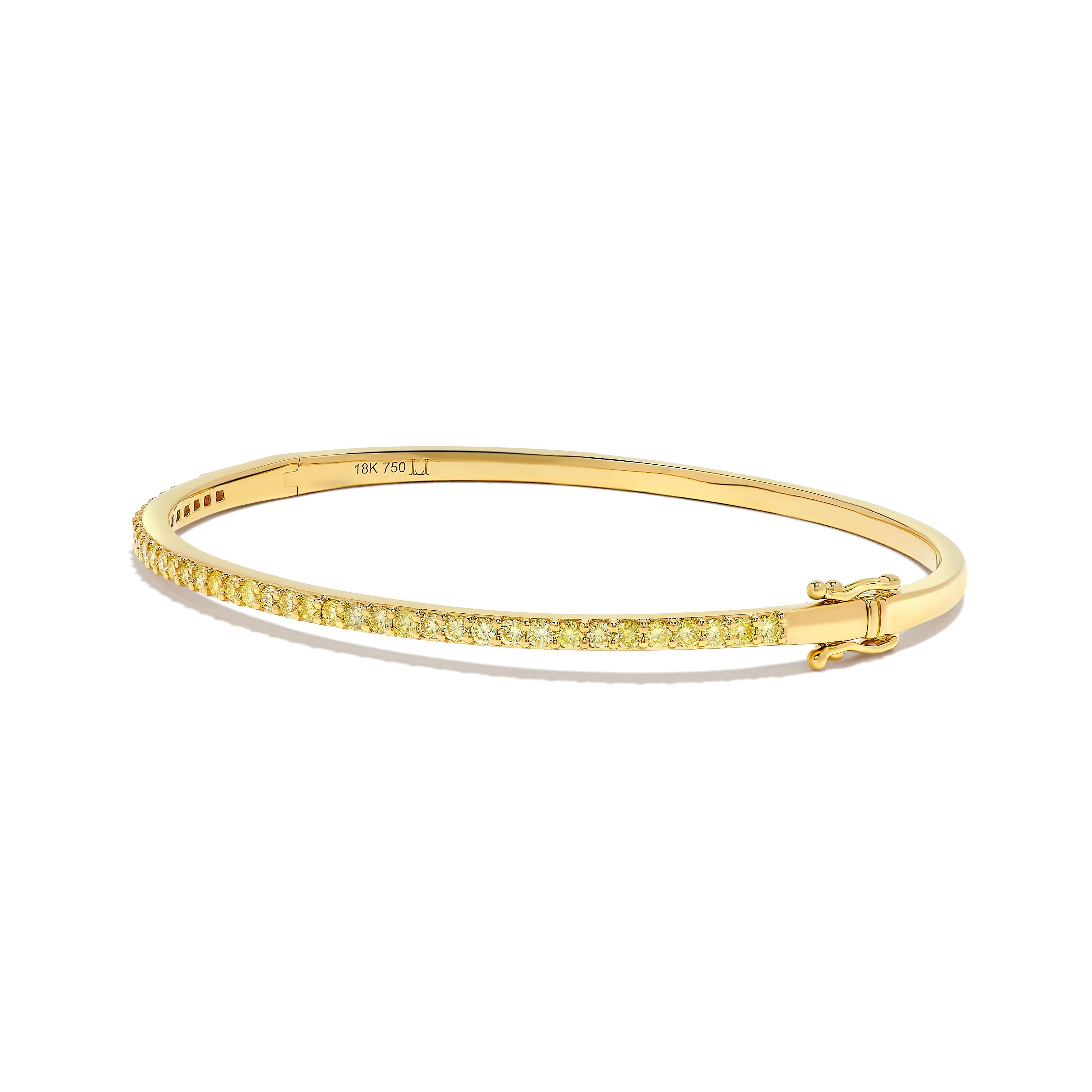 Contemporary Natural Yellow Round Diamond 1.21 Carat TW Yellow Gold Cuff Bracelet For Sale
