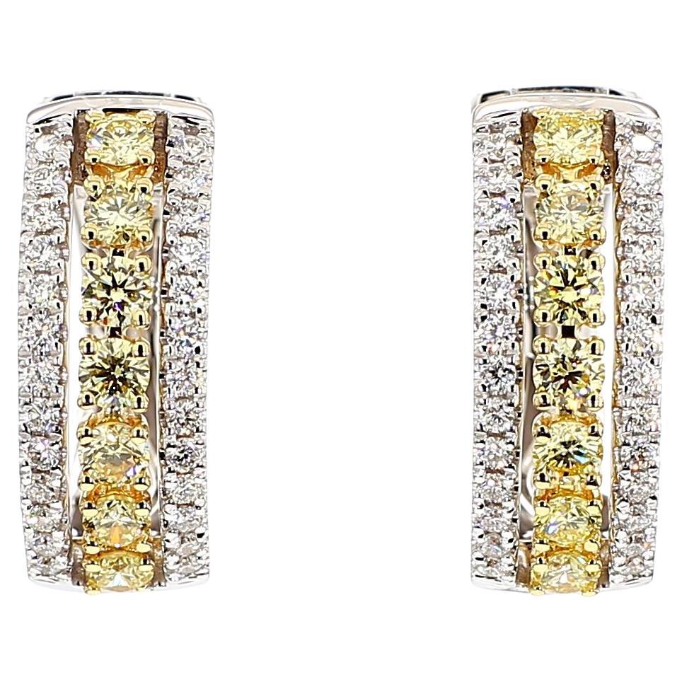 Natural Yellow Round Diamond 1.26 Carat TW Gold Hoop Earrings