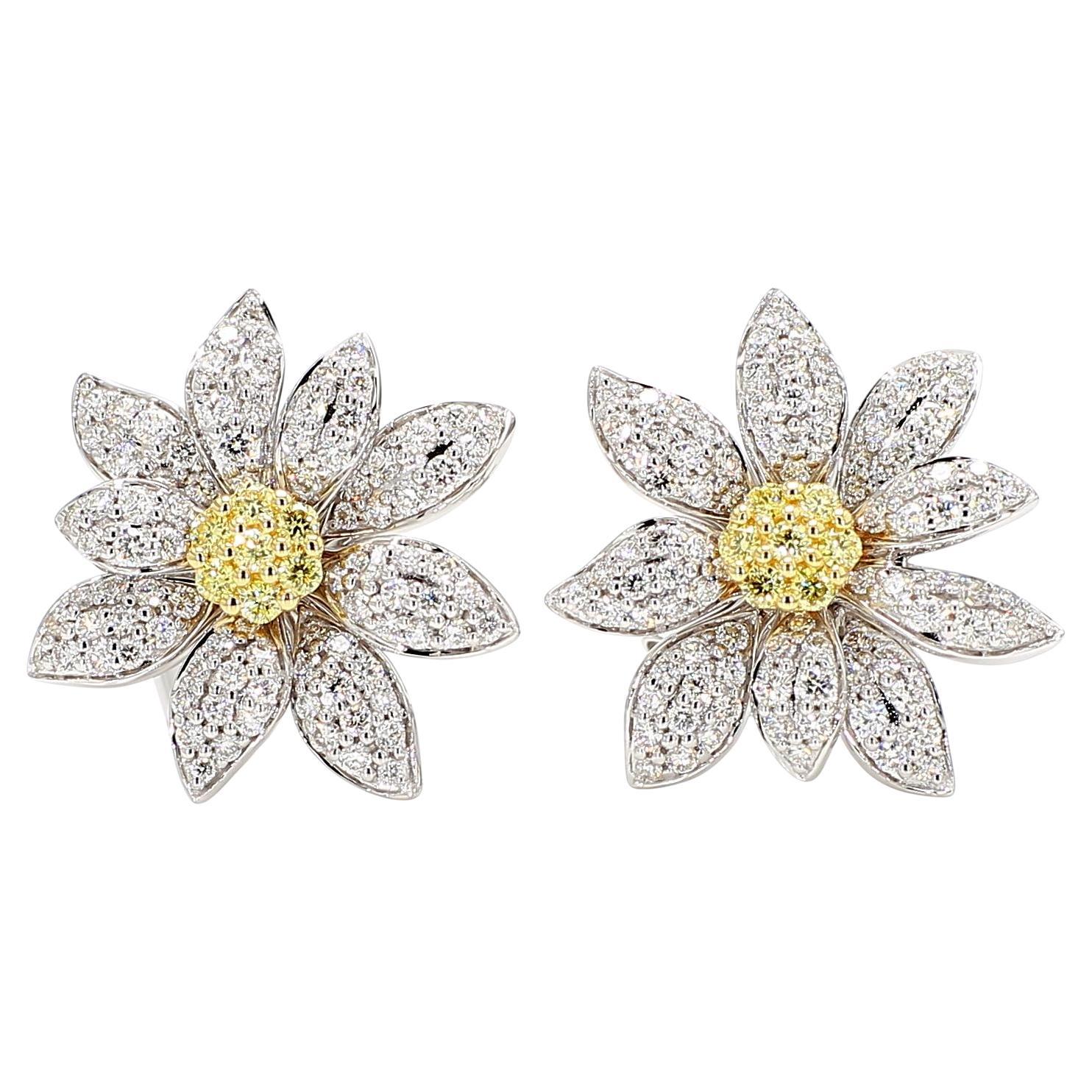 Natural Yellow Round Diamond 1.26 Carat TW Gold Stud Earrings
