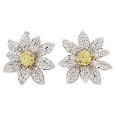 Natural Yellow Round Diamond 1.26 Carat TW Gold Stud Earrings