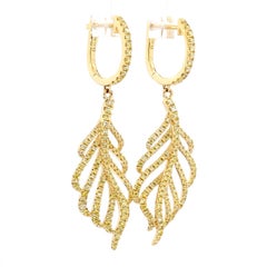 Natural Yellow Round Diamond 1.29 Carat TW Gold Earrings