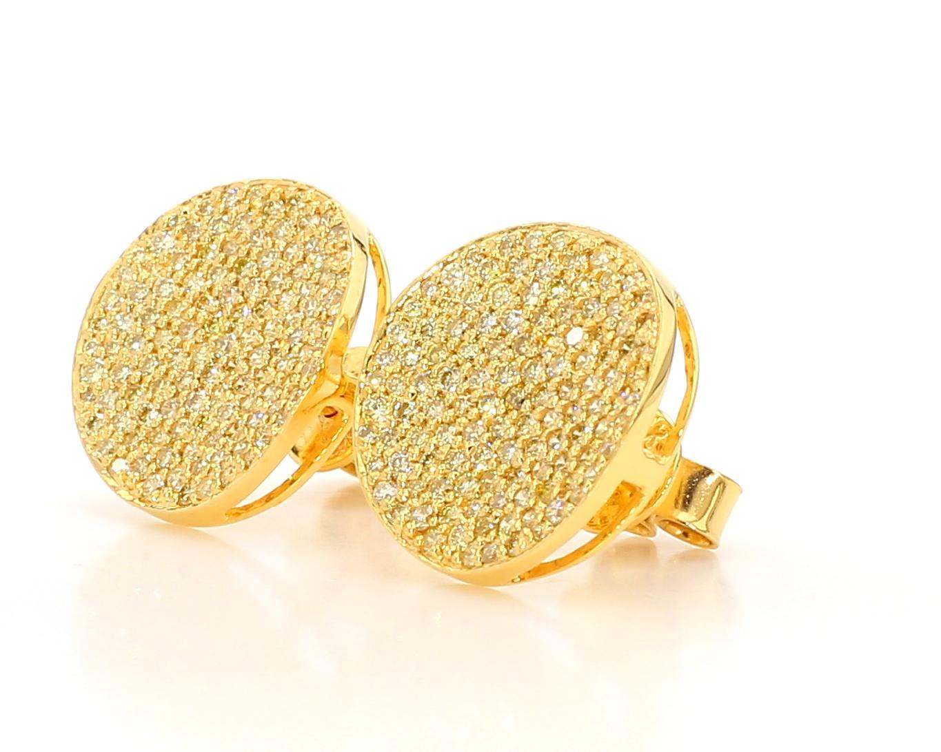 Contemporary Natural Yellow Round Diamond 1.32 Carat TW Yellow Gold Stud Earrings For Sale