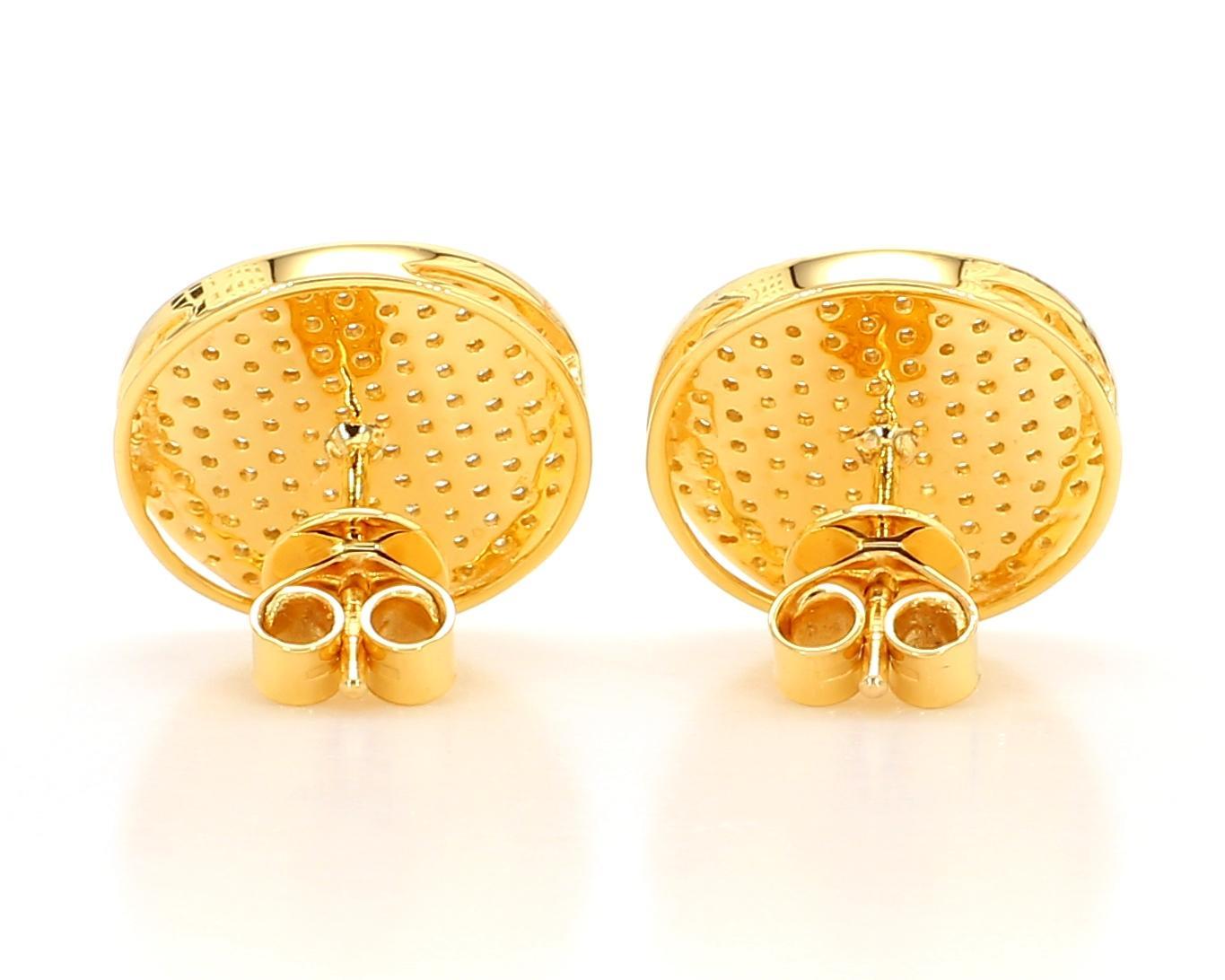 Women's Natural Yellow Round Diamond 1.32 Carat TW Yellow Gold Stud Earrings For Sale