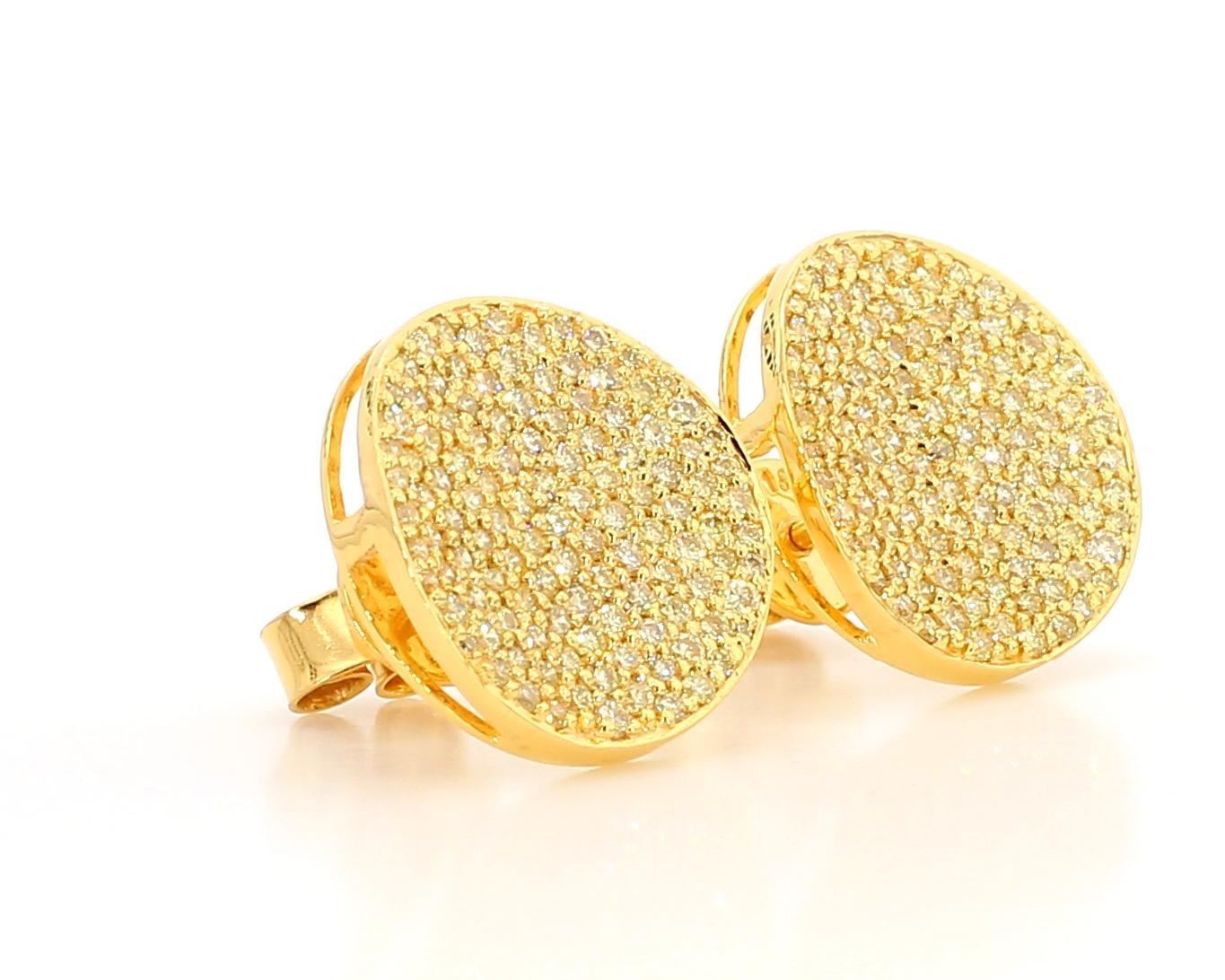 Natural Yellow Round Diamond 1.32 Carat TW Yellow Gold Stud Earrings For Sale 3
