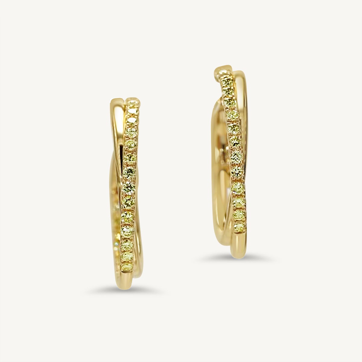 Natural Yellow Round Diamond 1.44 Carat TW Yellow Gold Loop Earrings For Sale