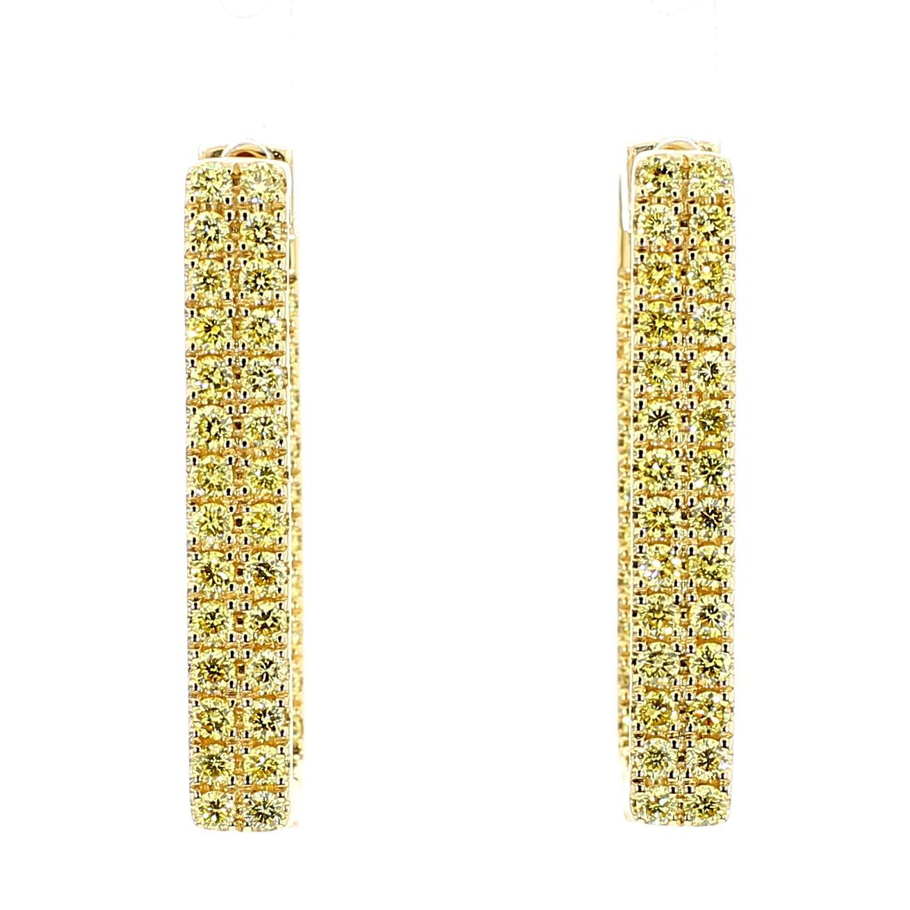Contemporain Créoles en or jaune avec diamants ronds jaunes naturels de 1.55 carat poids total en vente