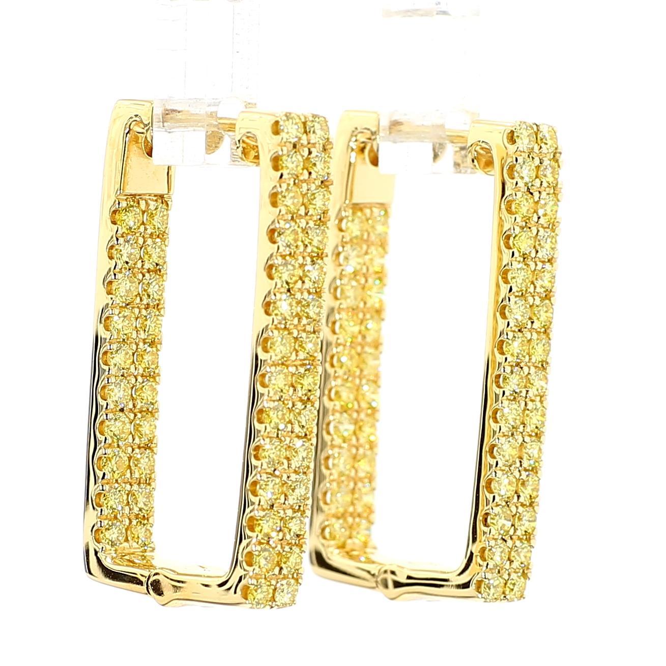 Taille ronde Créoles en or jaune avec diamants ronds jaunes naturels de 1.55 carat poids total en vente
