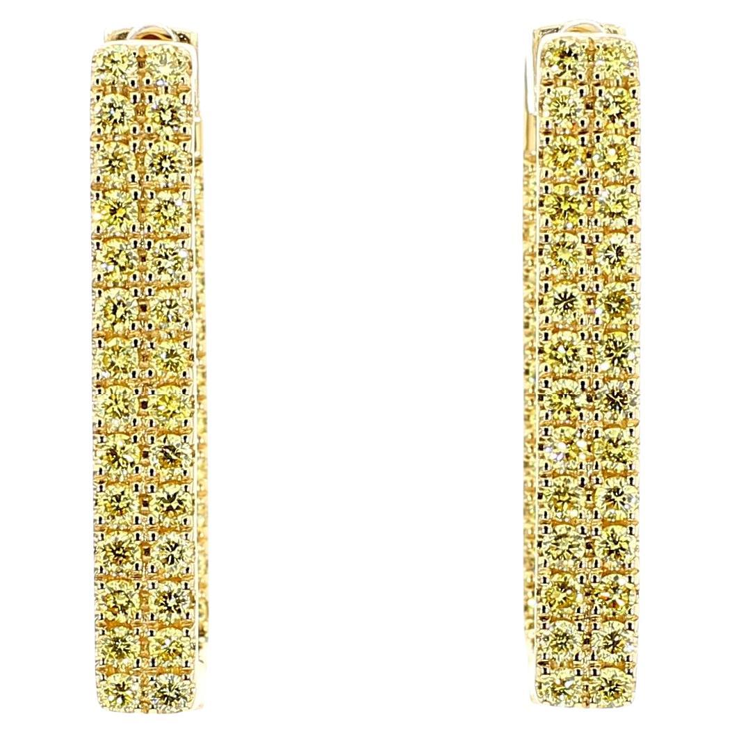 Natural Yellow Round Diamond 1.55 Carat TW Yellow Gold Hoop Earrings