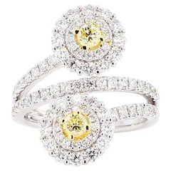 Natural Yellow Round Diamond 1.62 Carat TW Gold Cocktail Ring