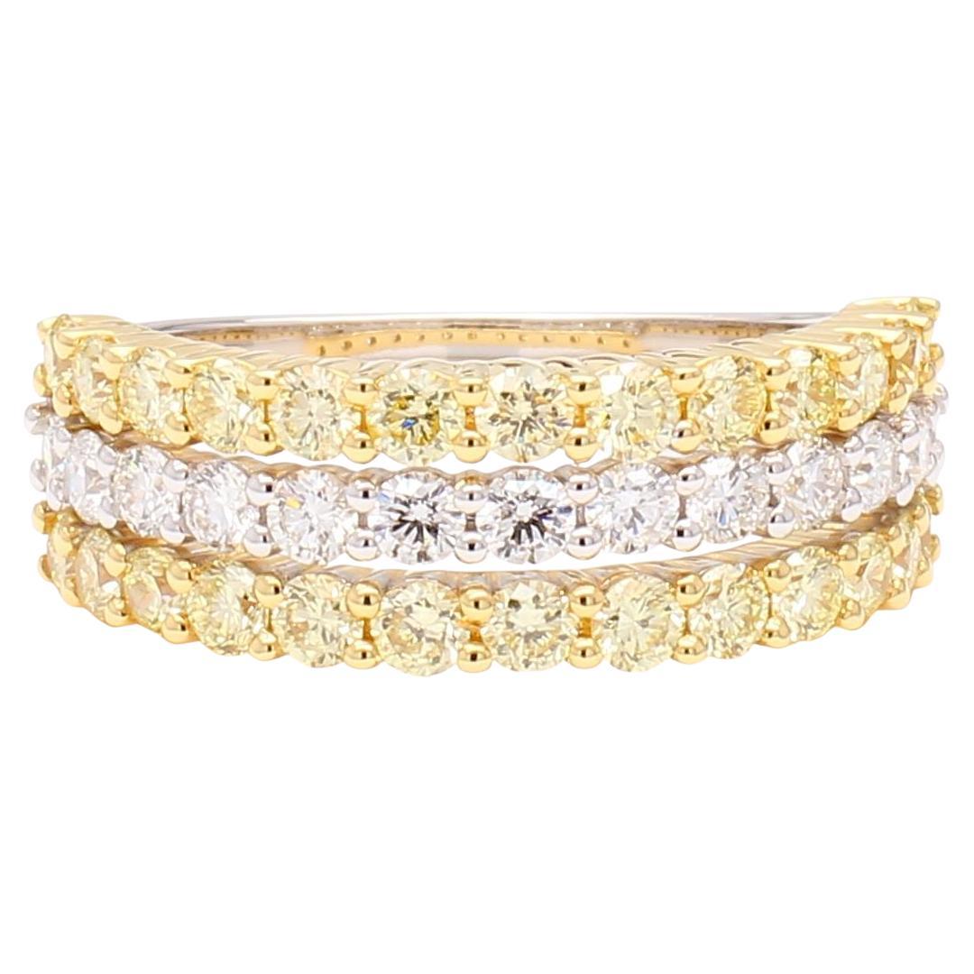 Natural Yellow Round Diamond 1.63 Carat TW Gold Band