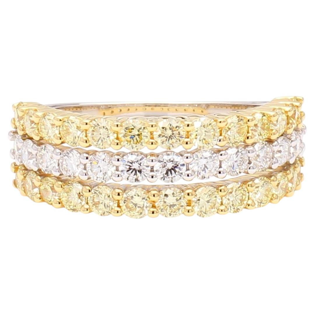 Natural Yellow Round Diamond 1.63 Carat TW Gold Band
