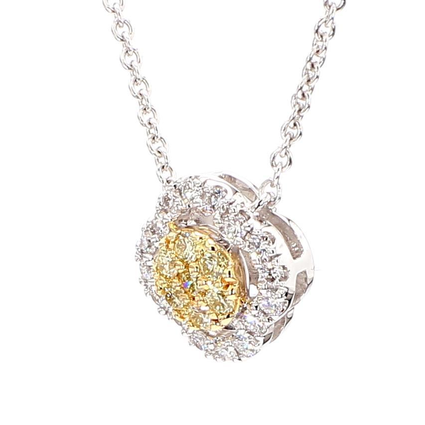RareGemWorld's beautiful diamond necklace. Mounted in a beautiful 14K Yellow and White Gold setting with natural round yellow diamond melee complimented by natural round white diamond melee. This necklace is guaranteed to impress and enhance your