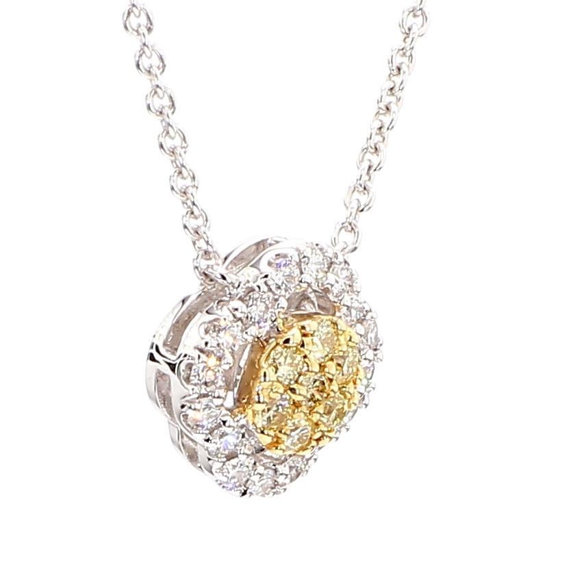 Round Cut Natural Yellow Round Diamond .25 Carat TW Gold Drop Necklace For Sale