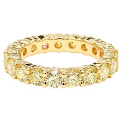 Natural Yellow Round Diamond 2.55 Carat TW Gold Eternity Band