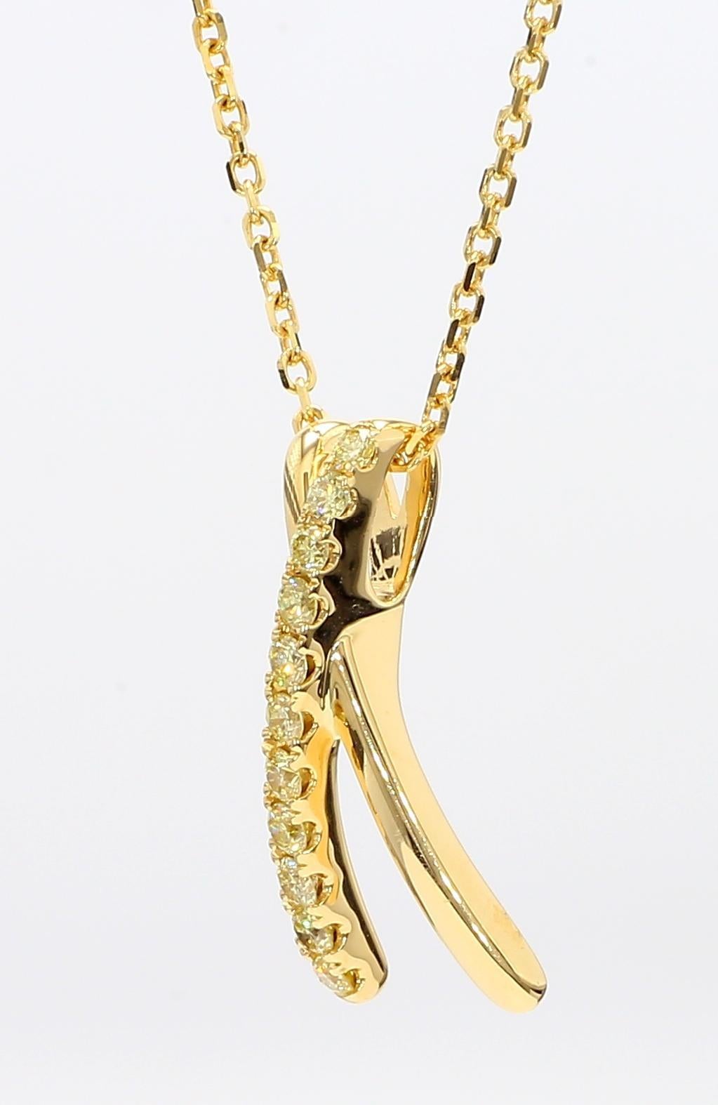 Contemporary Natural Yellow Round Diamond .32 Carat TW Gold Drop Pendant For Sale