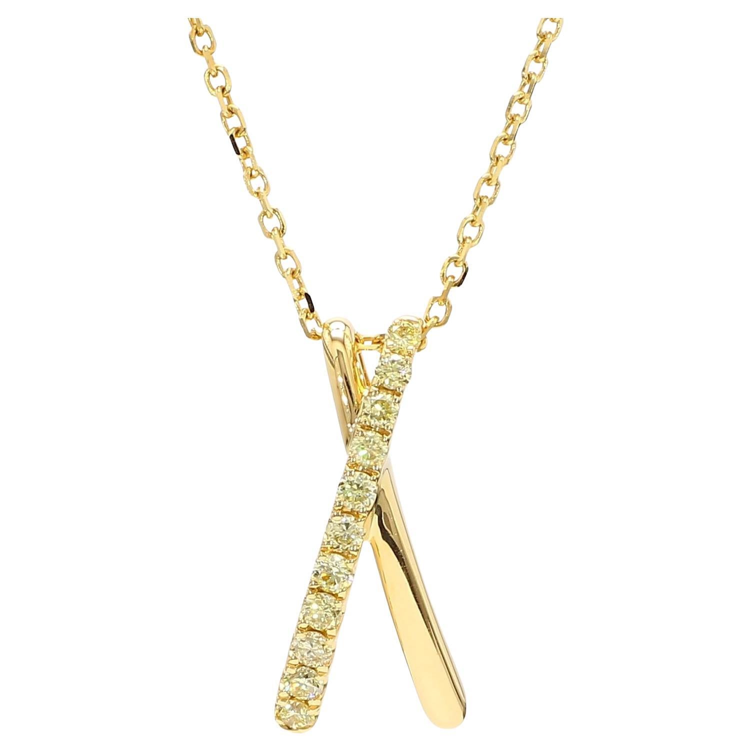 Natural Yellow Round Diamond .32 Carat TW Gold Drop Pendant