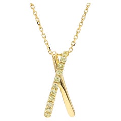 Natural Yellow Round Diamond .32 Carat TW Gold Drop Pendant