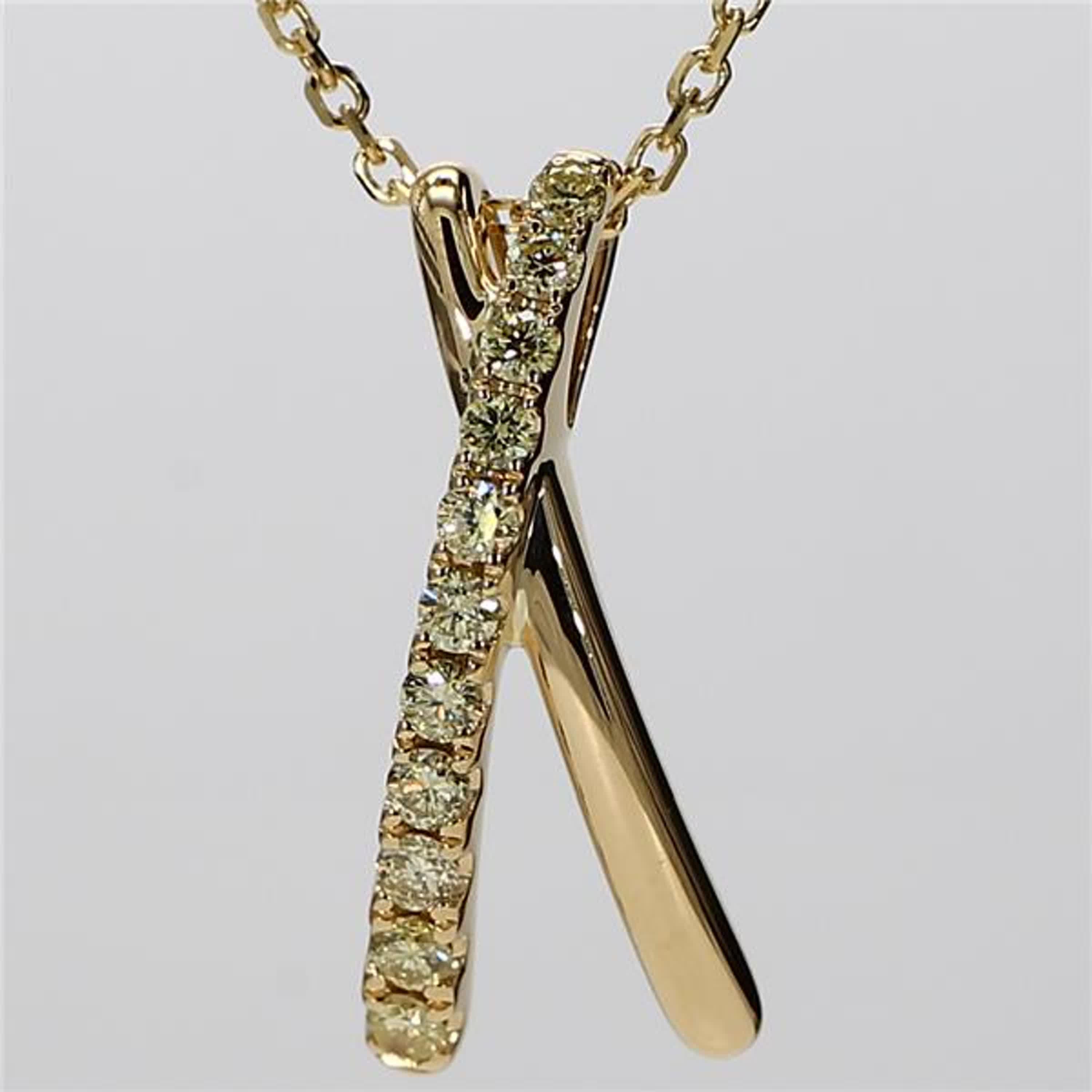 RareGemWorld's classic diamond pendant. Mounted in a beautiful 18K Yellow Gold setting with natural round yellow diamond melee in a beautiful x-shape. This pendant is guaranteed to impress and enhance your personal collection.

Total Weight: