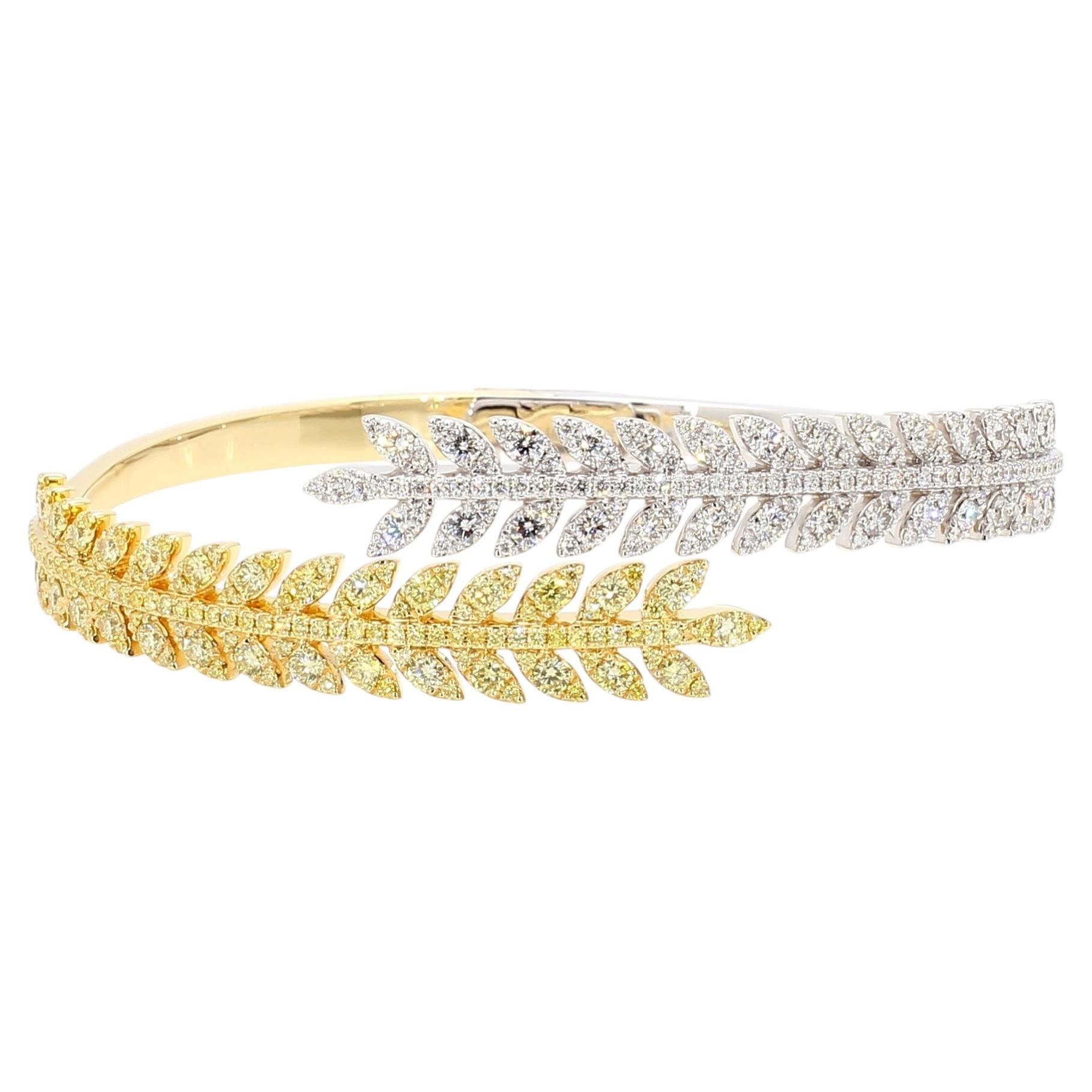 Natural Yellow Round Diamond 3.29 Carat TW Gold Cuff Bracelet