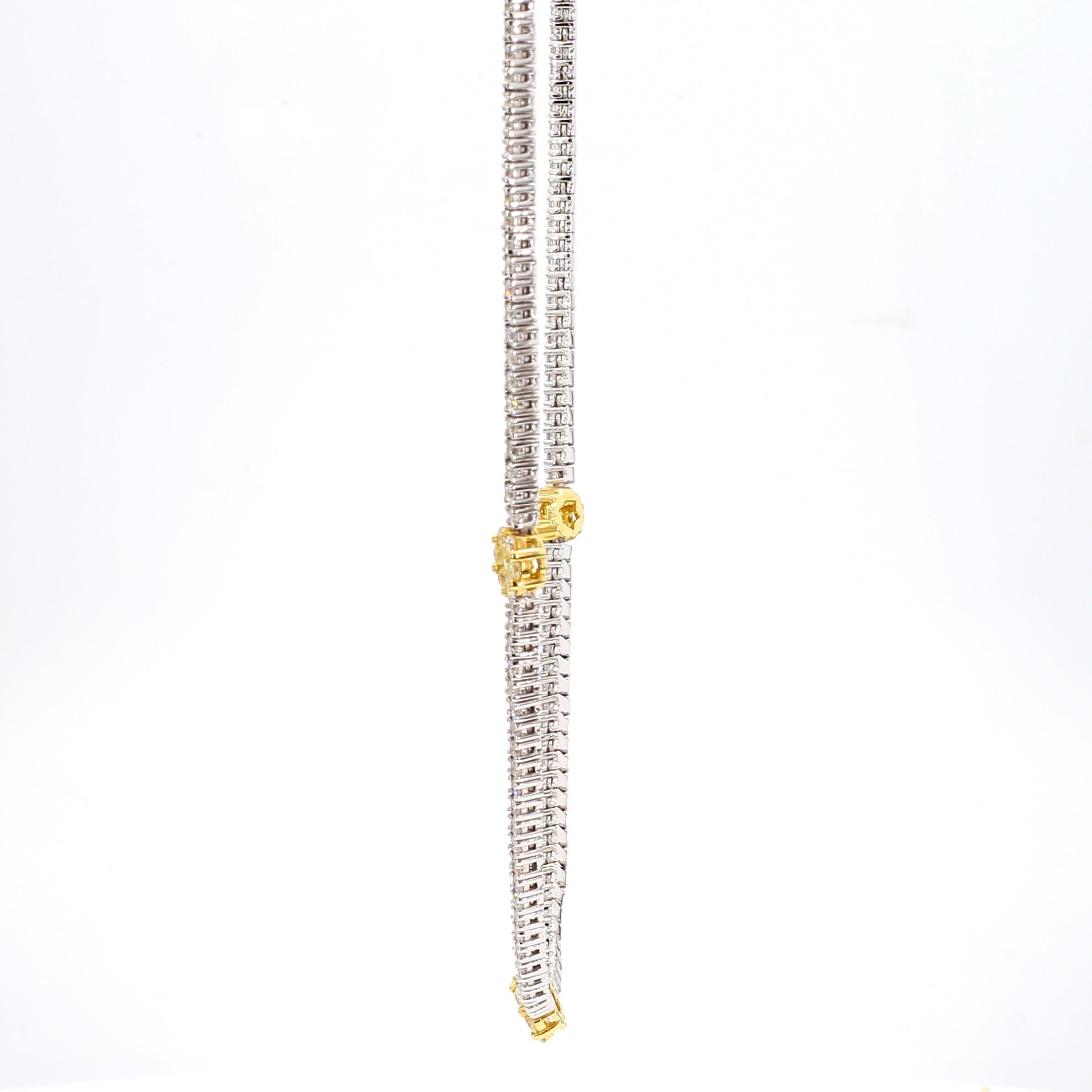 Women's Natural Yellow Round Diamond 4.66 Carat TW Gold Drop Necklace For Sale