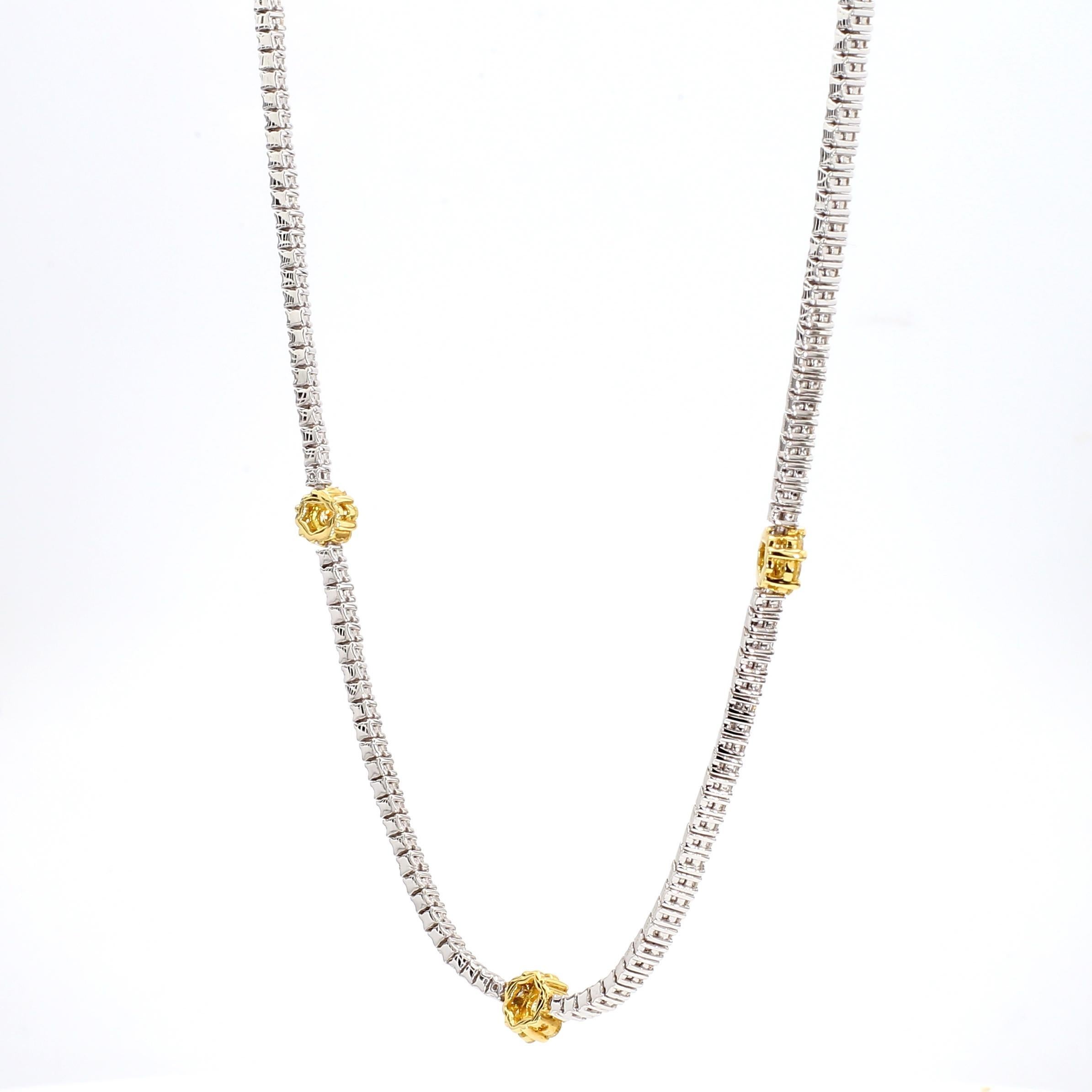 Natural Yellow Round Diamond 4.66 Carat TW Gold Drop Necklace For Sale 3