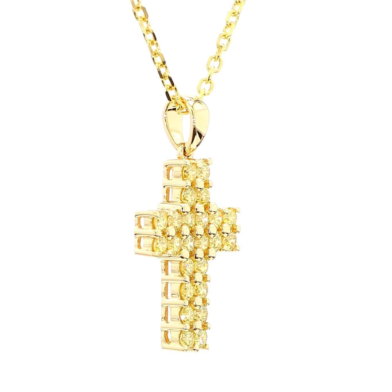 Round Cut Natural Yellow Round Diamond .62 Carat TW Gold Drop Pendant For Sale